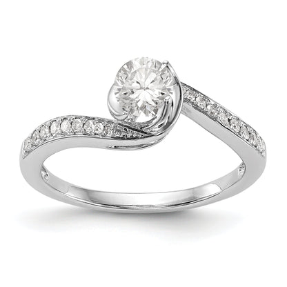 14k White Gold Diamond Round CZ By Pass Engagement Ring
