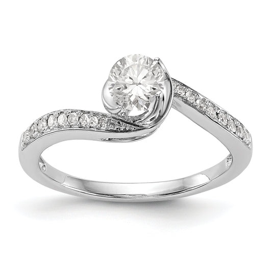 14k White Gold Diamond Round CZ By Pass Engagement Ring
