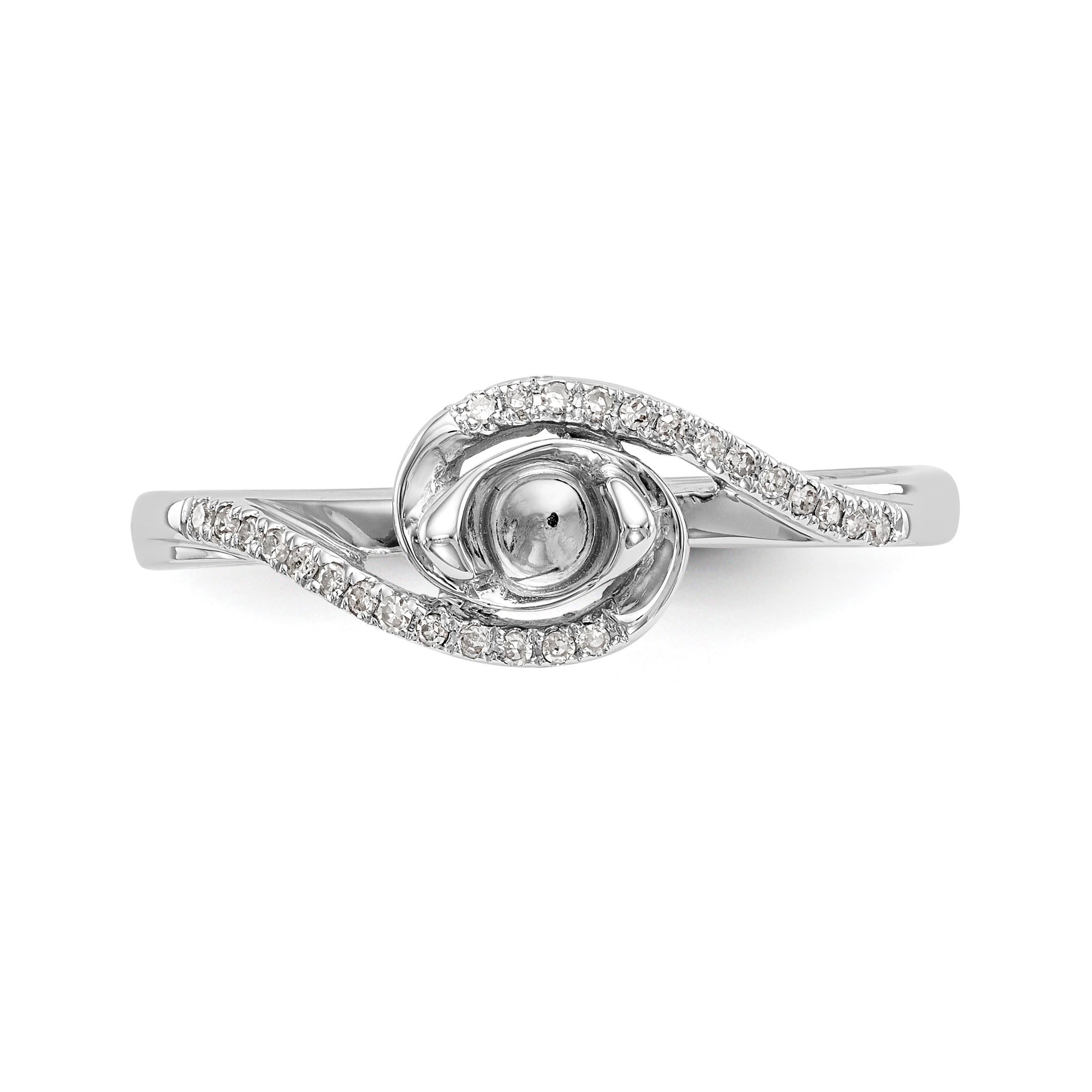 14k White Gold Diamond Round CZ By Pass Engagement Ring