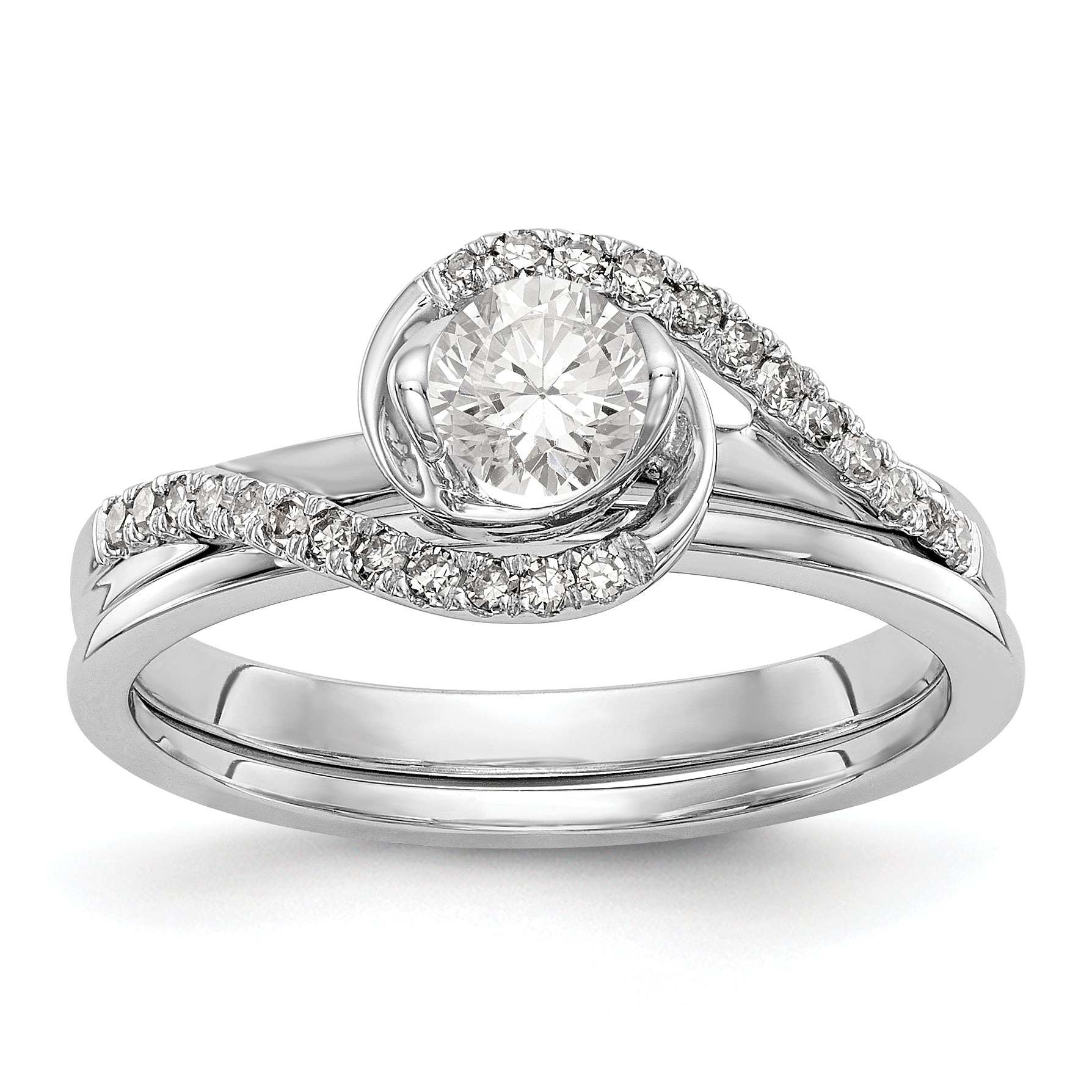 14k White Gold Diamond Round CZ By Pass Engagement Ring