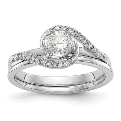 14k White Gold Diamond Round CZ By Pass Engagement Ring