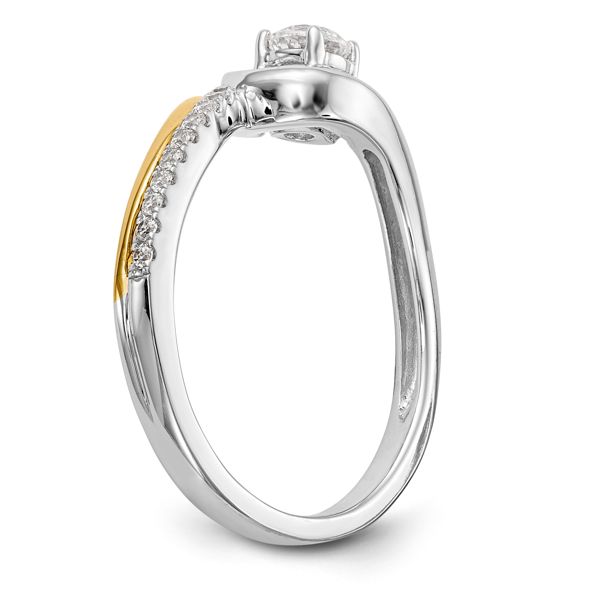 14k Two tone Diamond Round CZ By Pass Engagement Ring