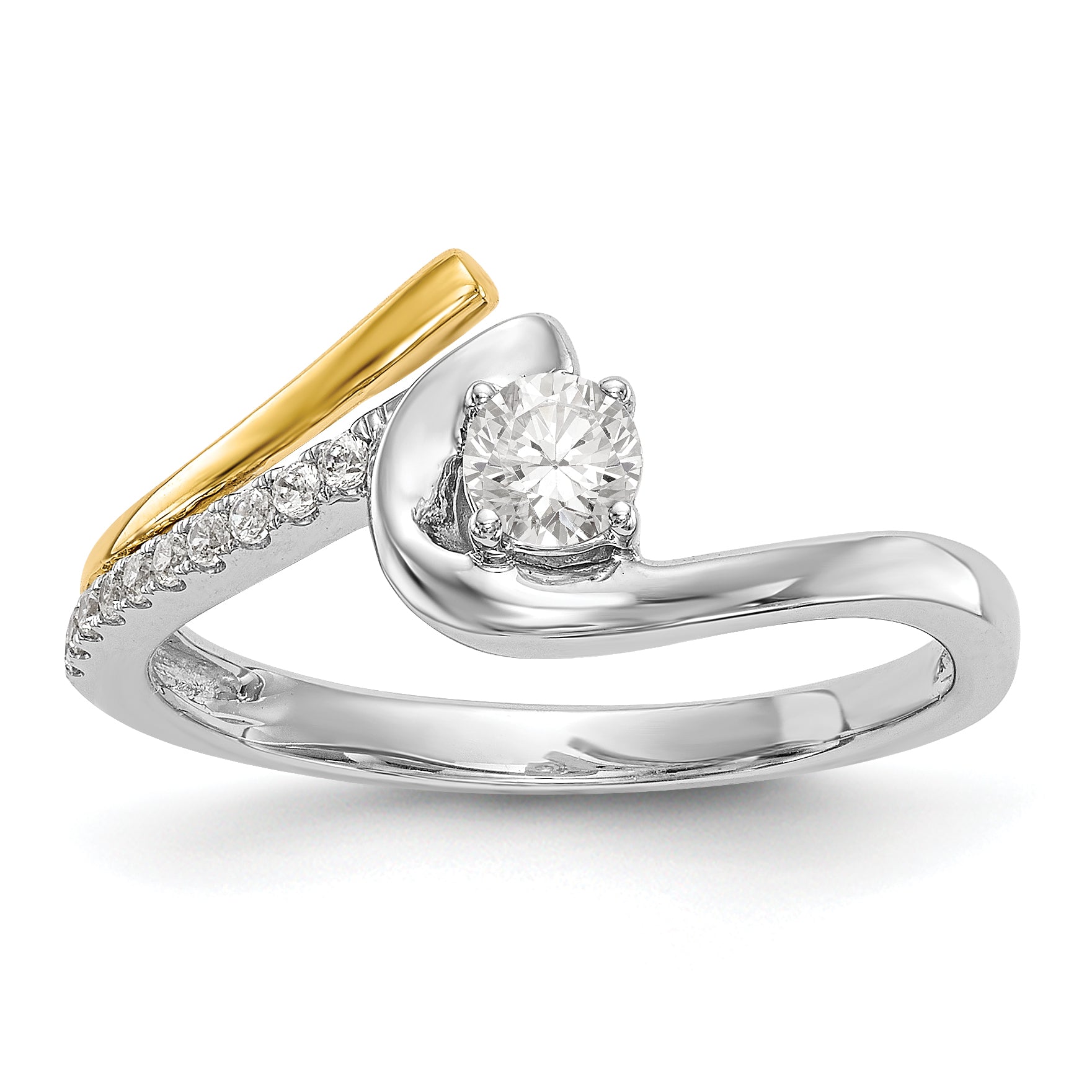14k Two tone Diamond Round CZ By Pass Engagement Ring