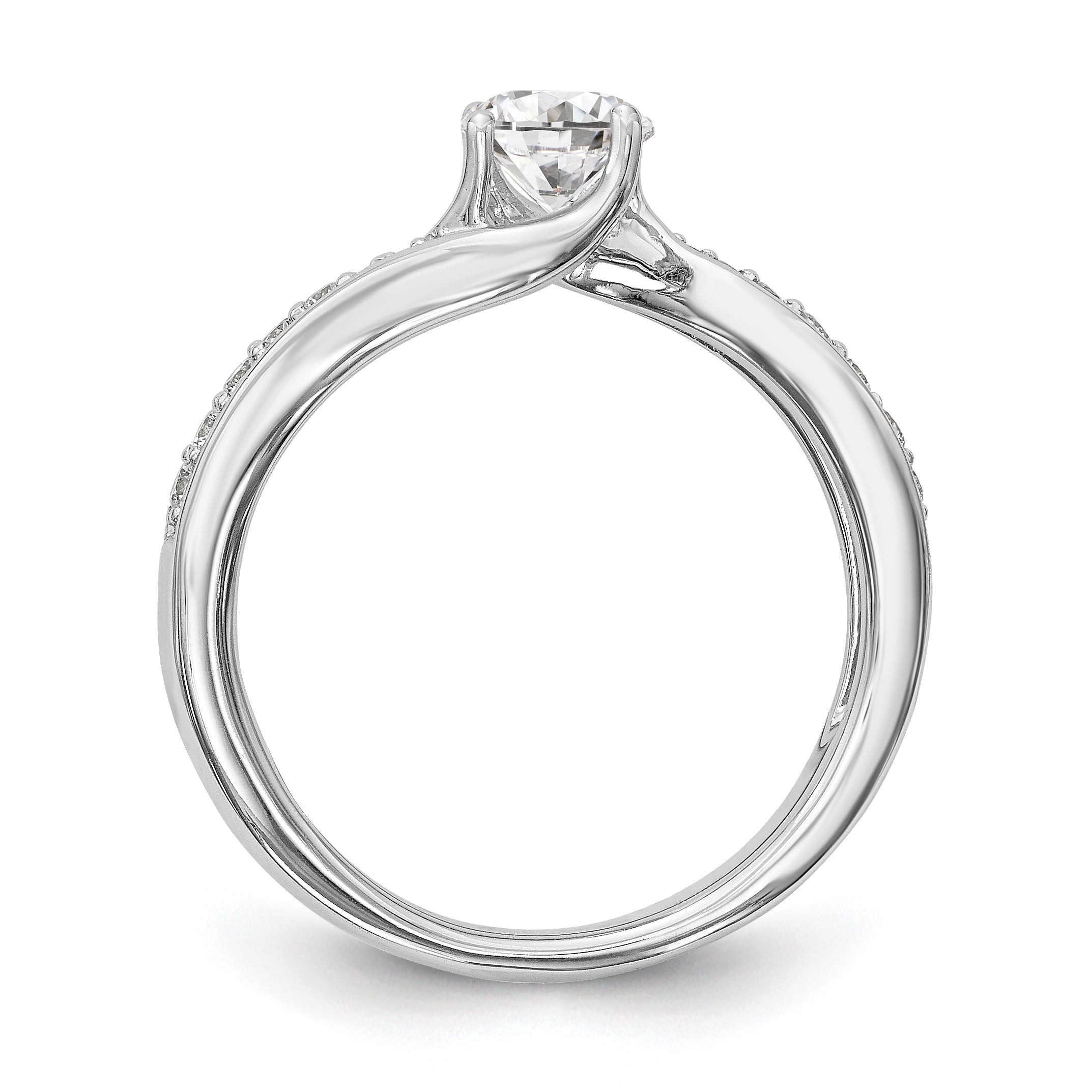 14k White Gold Diamond Round CZ By Pass Engagement Ring