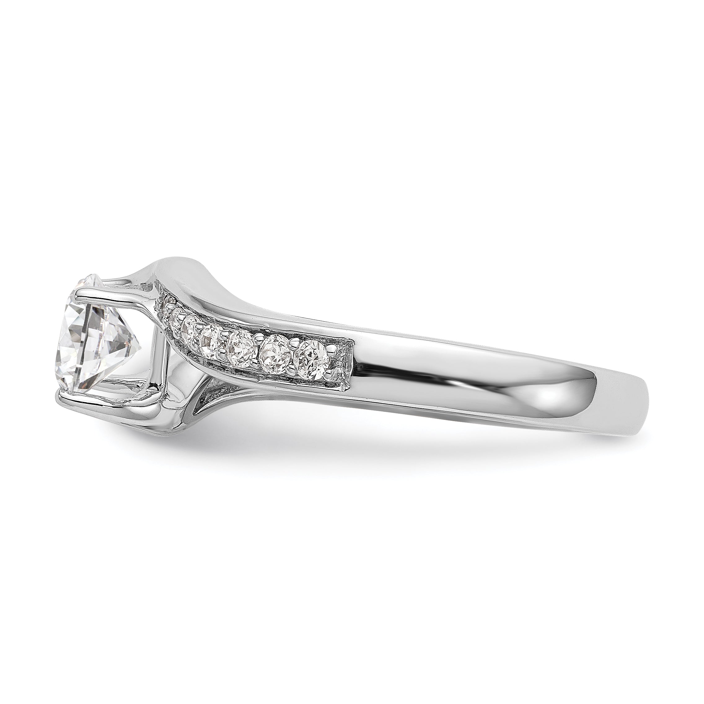 14k White Gold Diamond Round CZ By Pass Engagement Ring
