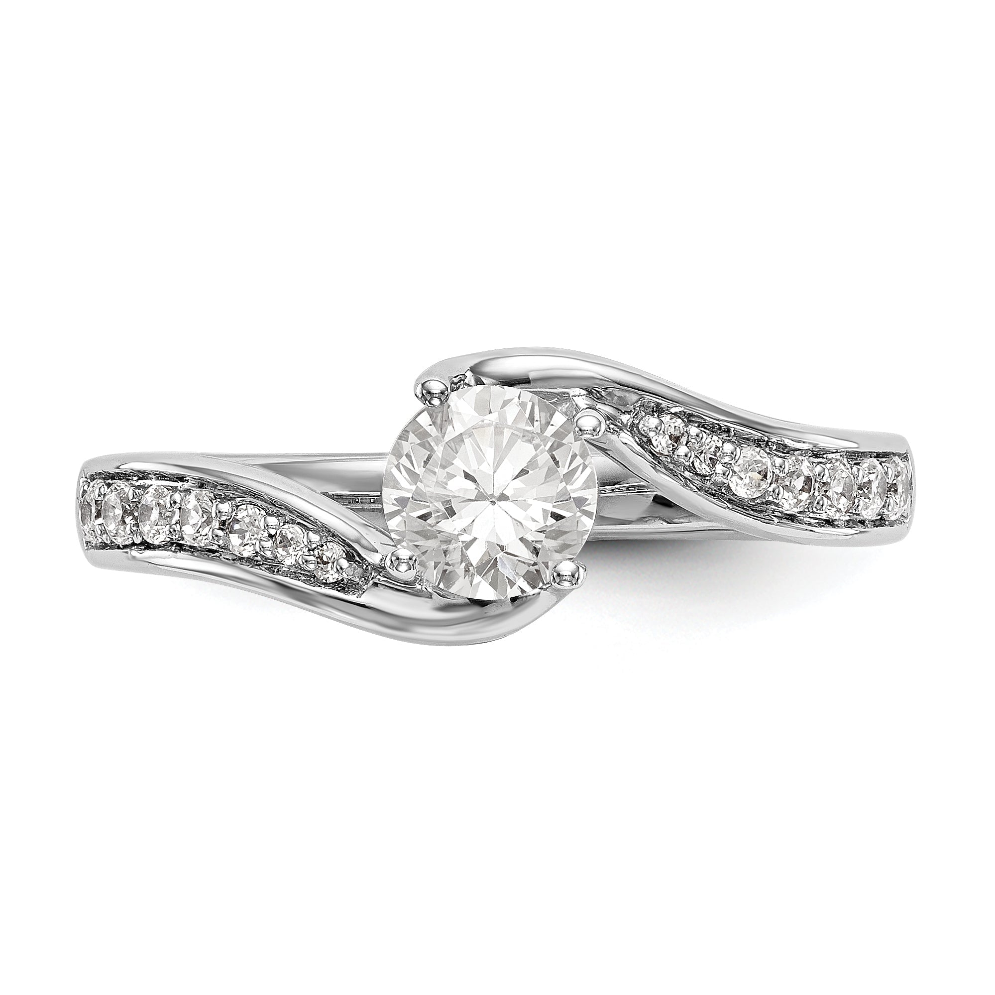 14k White Gold Diamond Round CZ By Pass Engagement Ring