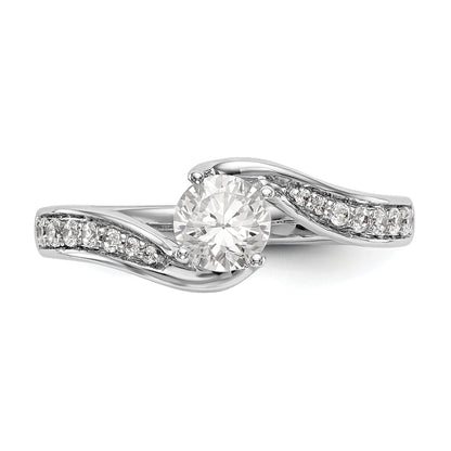 14k White Gold Diamond Round CZ By Pass Engagement Ring