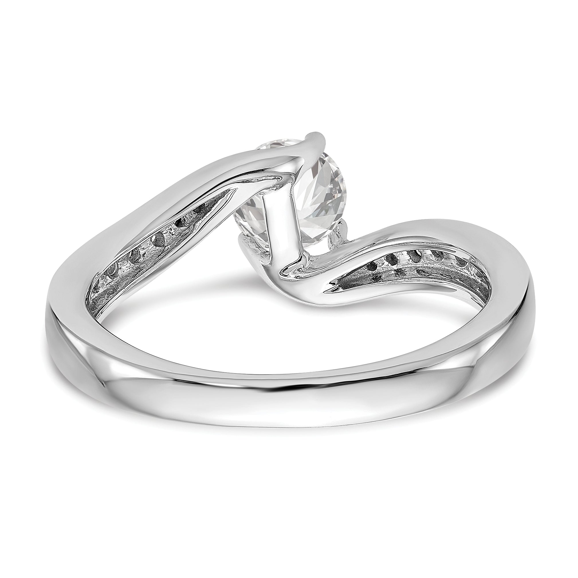 14k White Gold Diamond Round CZ By Pass Engagement Ring
