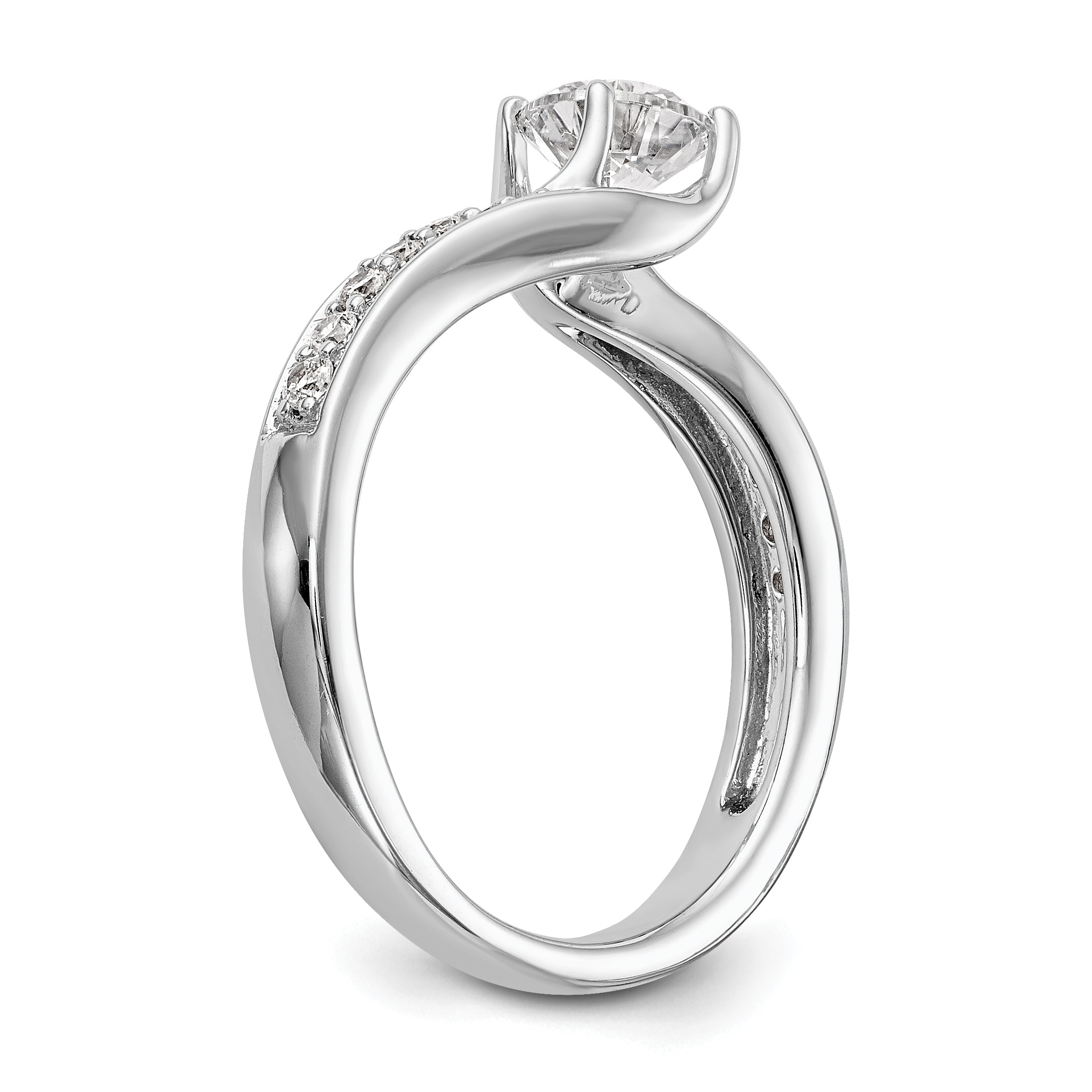 14k White Gold Diamond Round CZ By Pass Engagement Ring