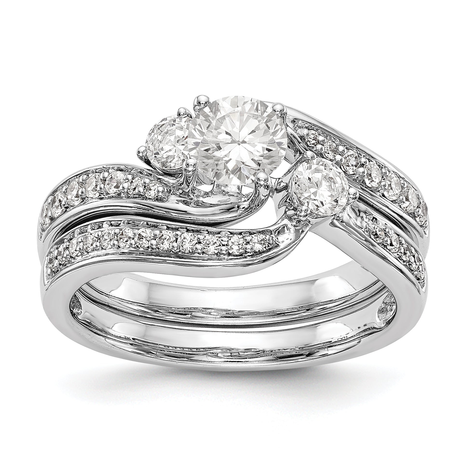 14k White Gold Diamond Round CZ By Pass Engagement Ring
