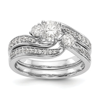 14k White Gold Diamond Round CZ By Pass Engagement Ring