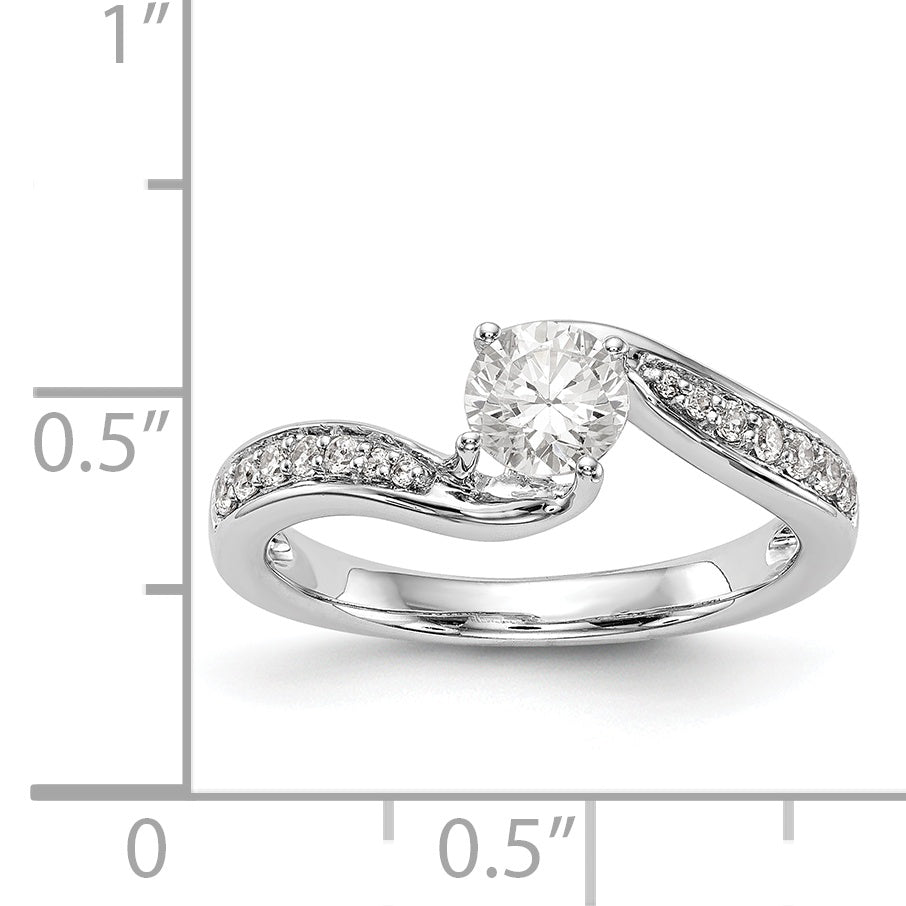 14k White Gold Diamond Round CZ By Pass Engagement Ring