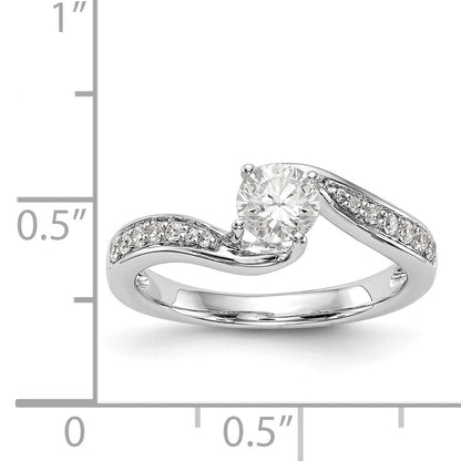 14k White Gold Diamond Round CZ By Pass Engagement Ring