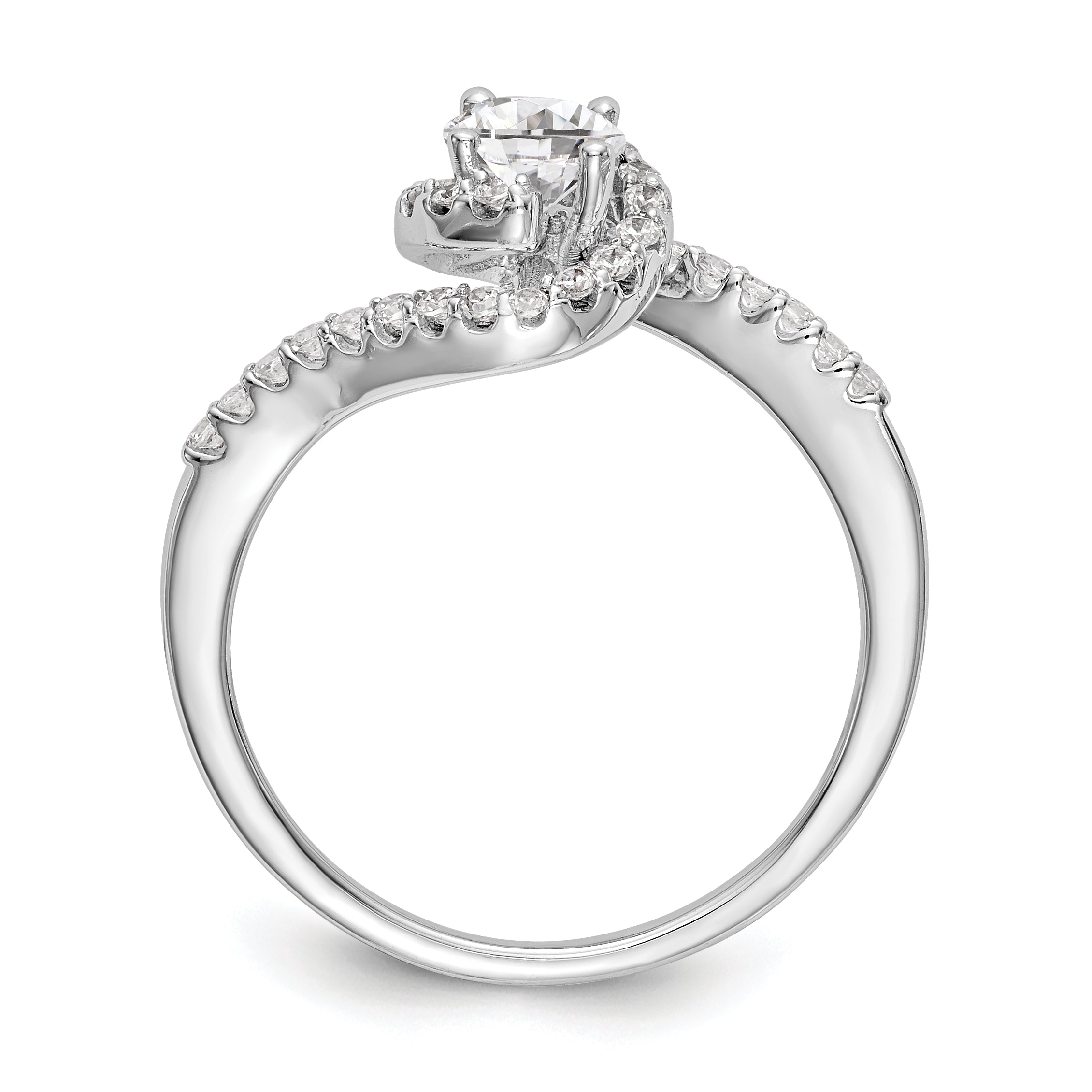 14k White Gold Diamond Round CZ By Pass Engagement Ring