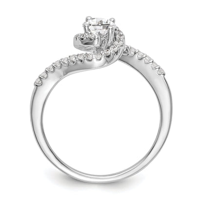 14k White Gold Diamond Round CZ By Pass Engagement Ring