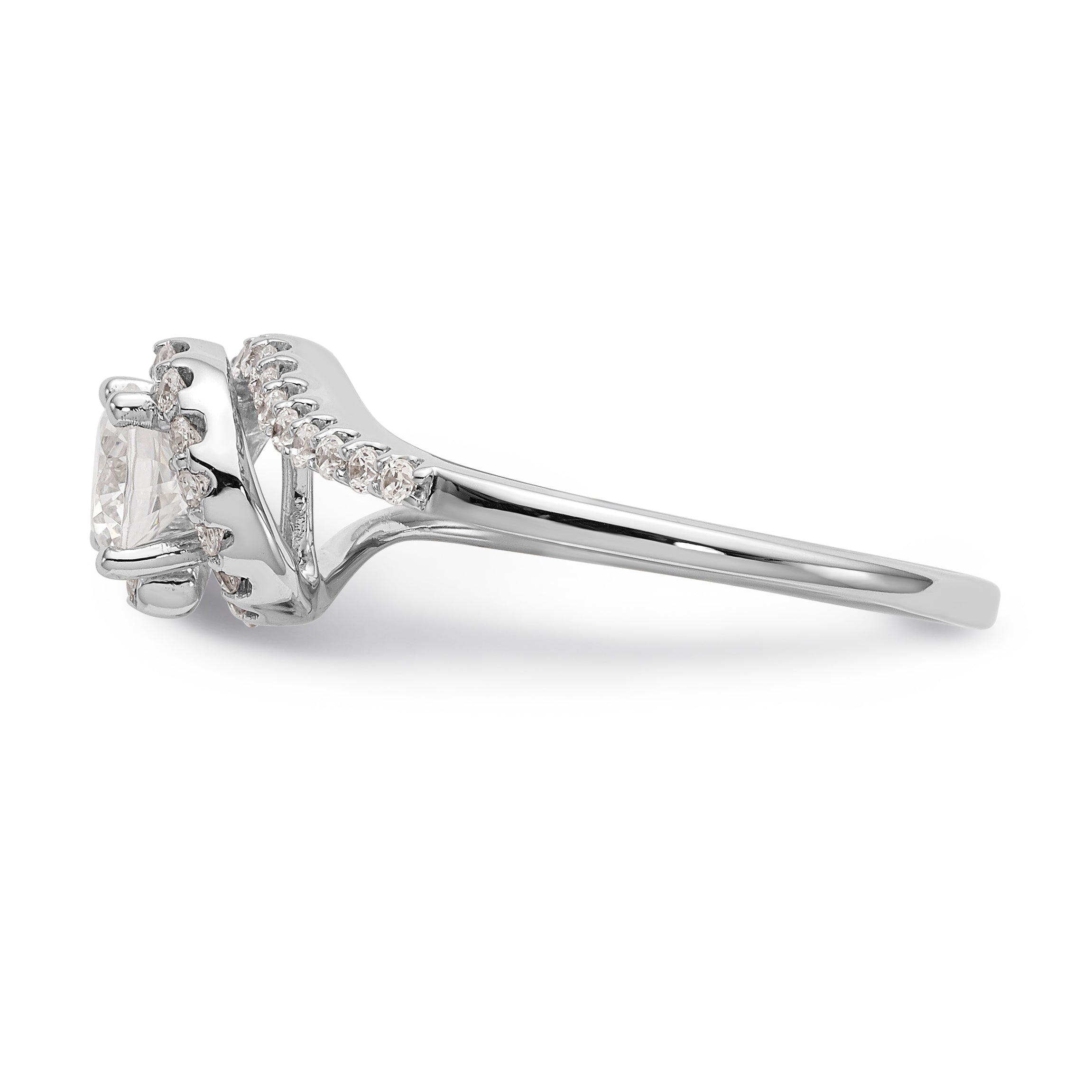 14k White Gold Diamond Round CZ By Pass Engagement Ring