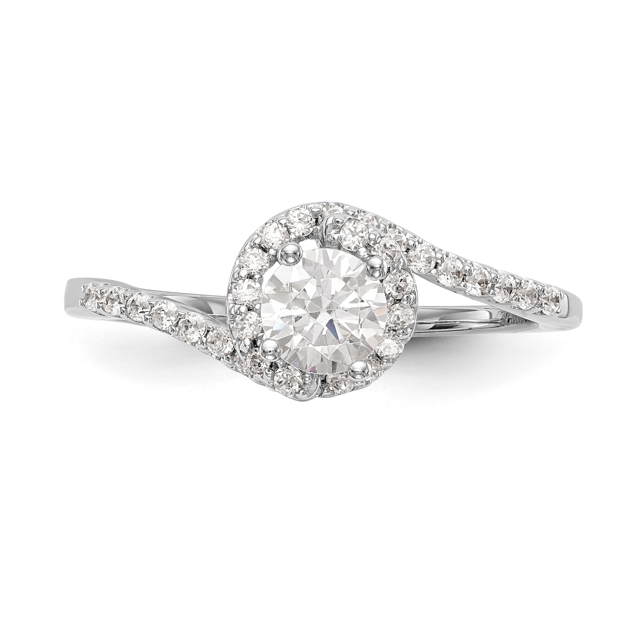 14k White Gold Diamond Round CZ By Pass Engagement Ring