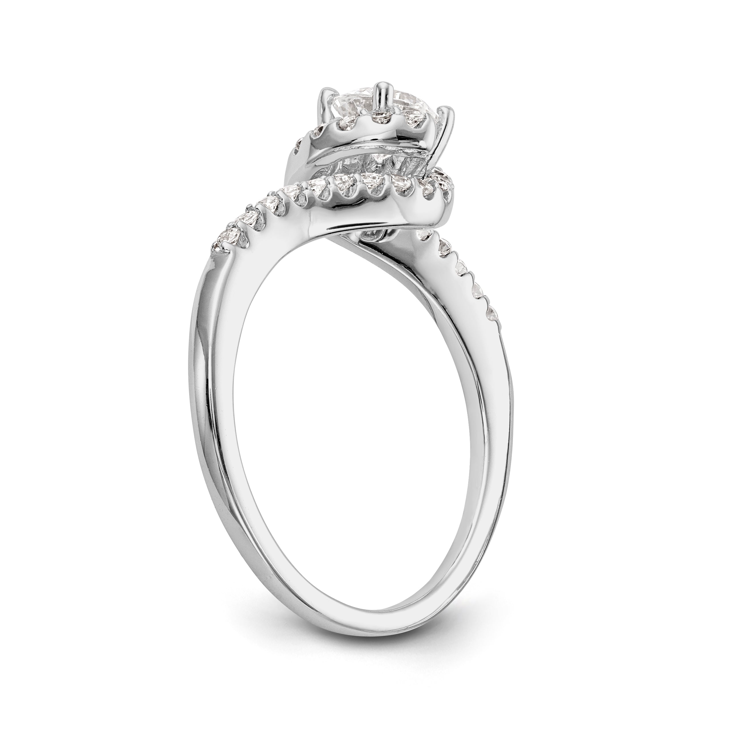 14k White Gold Diamond Round CZ By Pass Engagement Ring