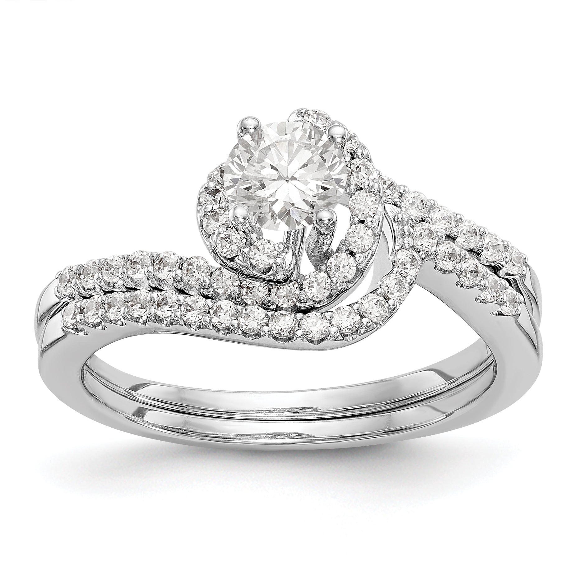 14k White Gold Diamond Round CZ By Pass Engagement Ring