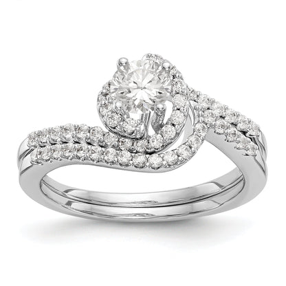 14k White Gold Diamond Round CZ By Pass Engagement Ring