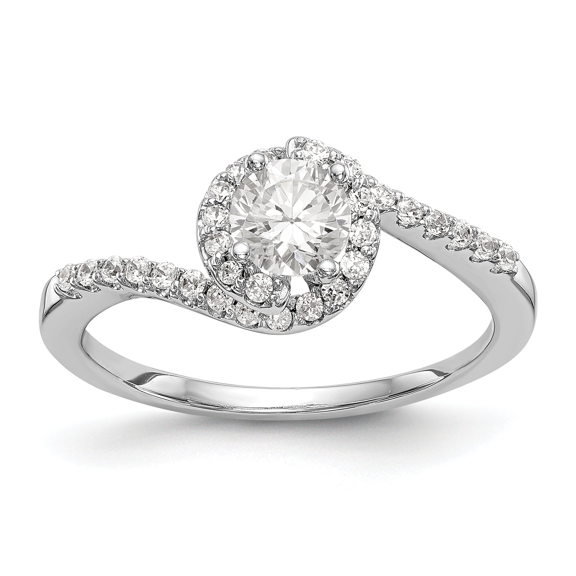 14k White Gold Diamond Round CZ By Pass Engagement Ring