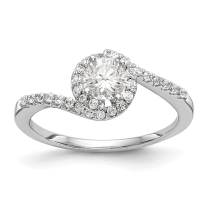 14k White Gold Diamond Round CZ By Pass Engagement Ring