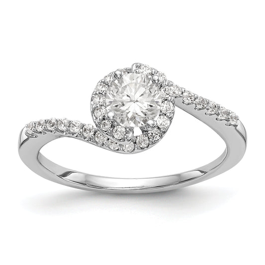 14k White Gold Diamond Round CZ By Pass Engagement Ring