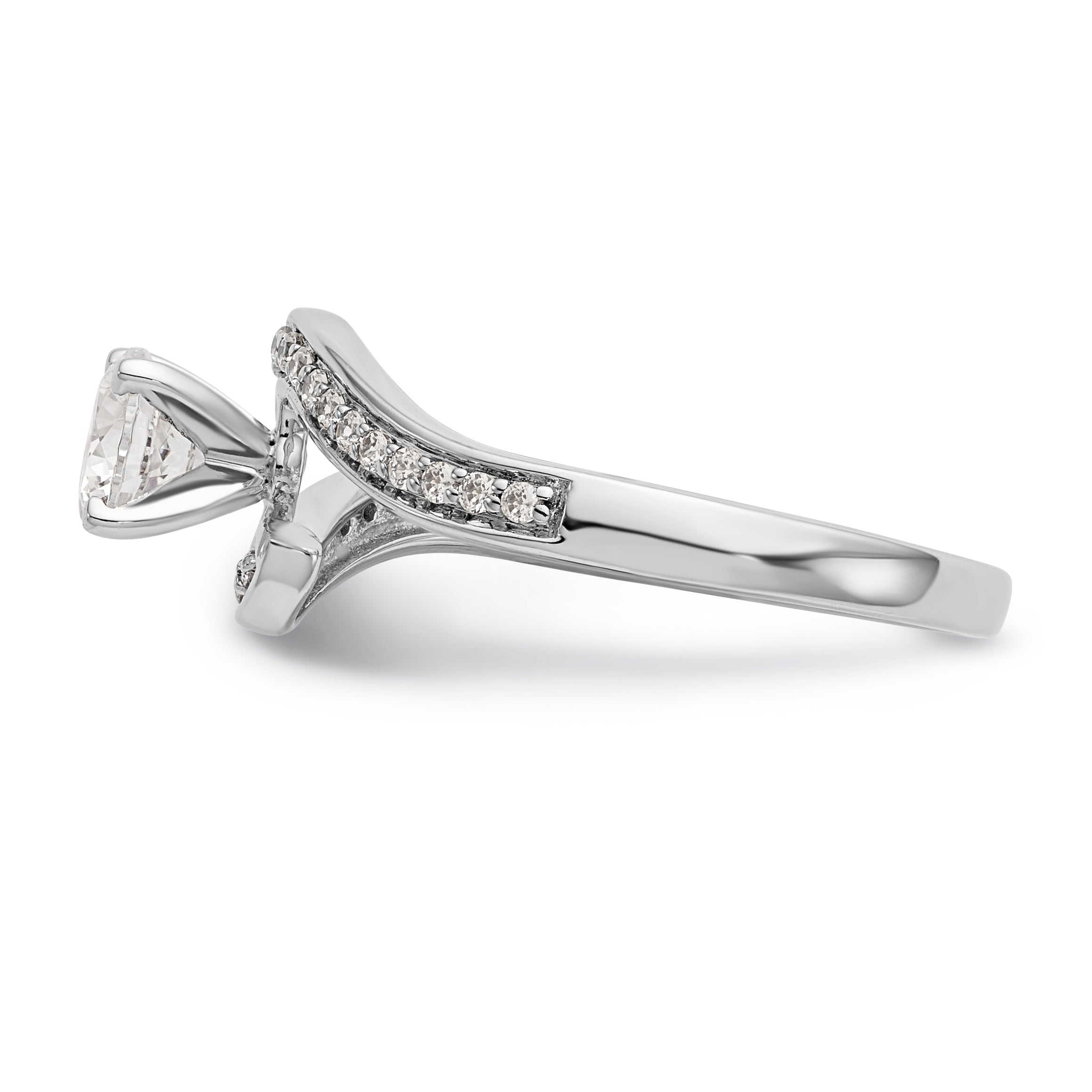 14kw Peg Set Diamond Round CZ By Pass Engagement Ring