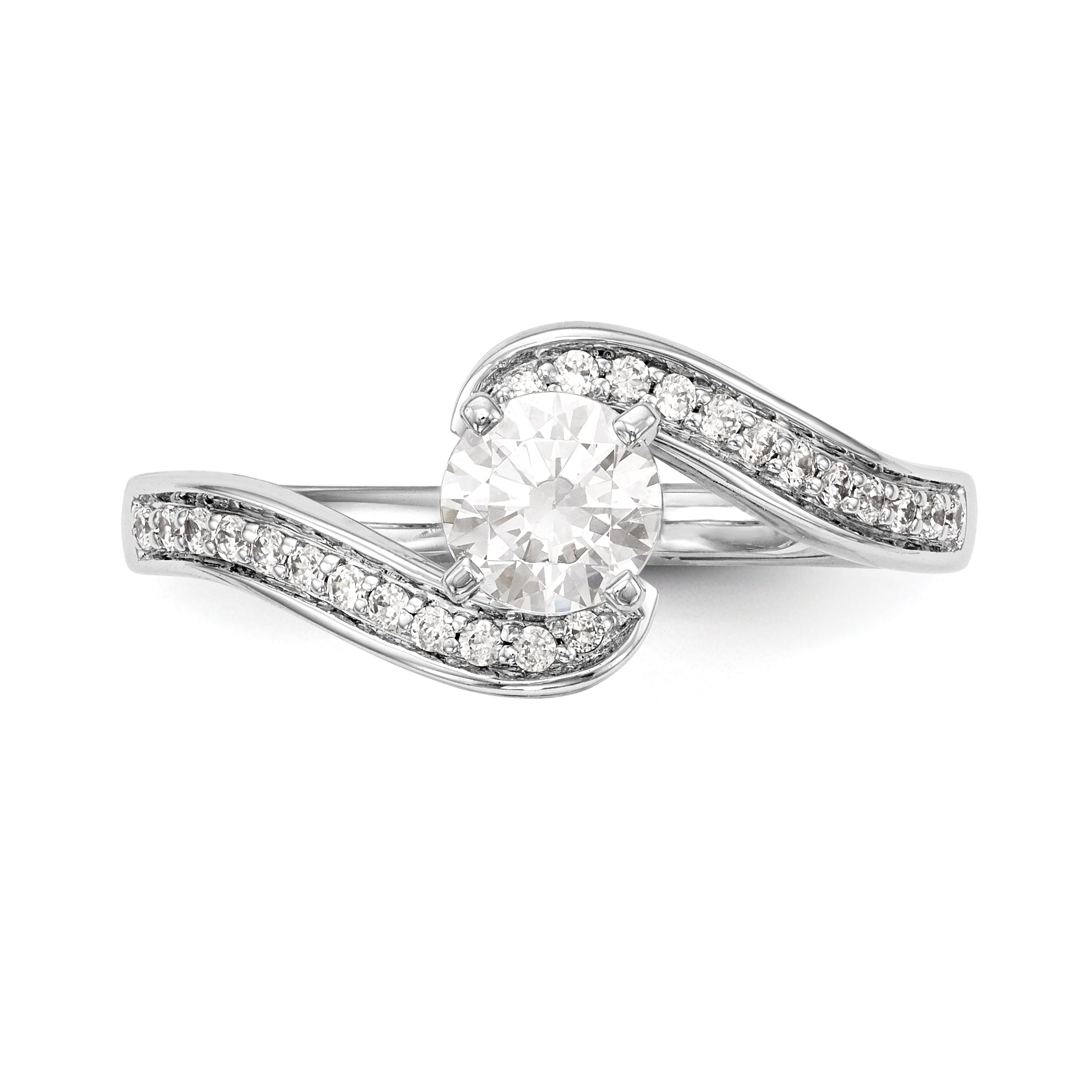 14kw Peg Set Diamond Round CZ By Pass Engagement Ring
