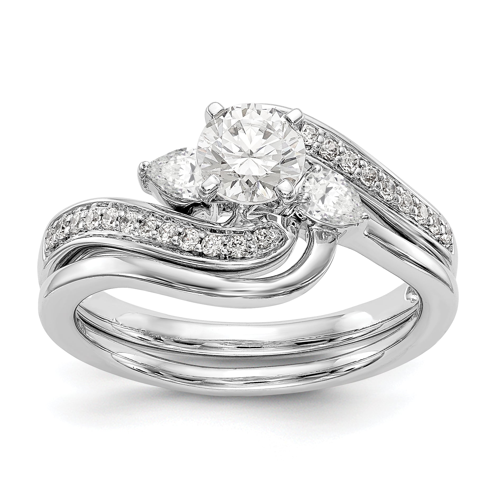 14kw Peg Set Diamond Round CZ By Pass Engagement Ring