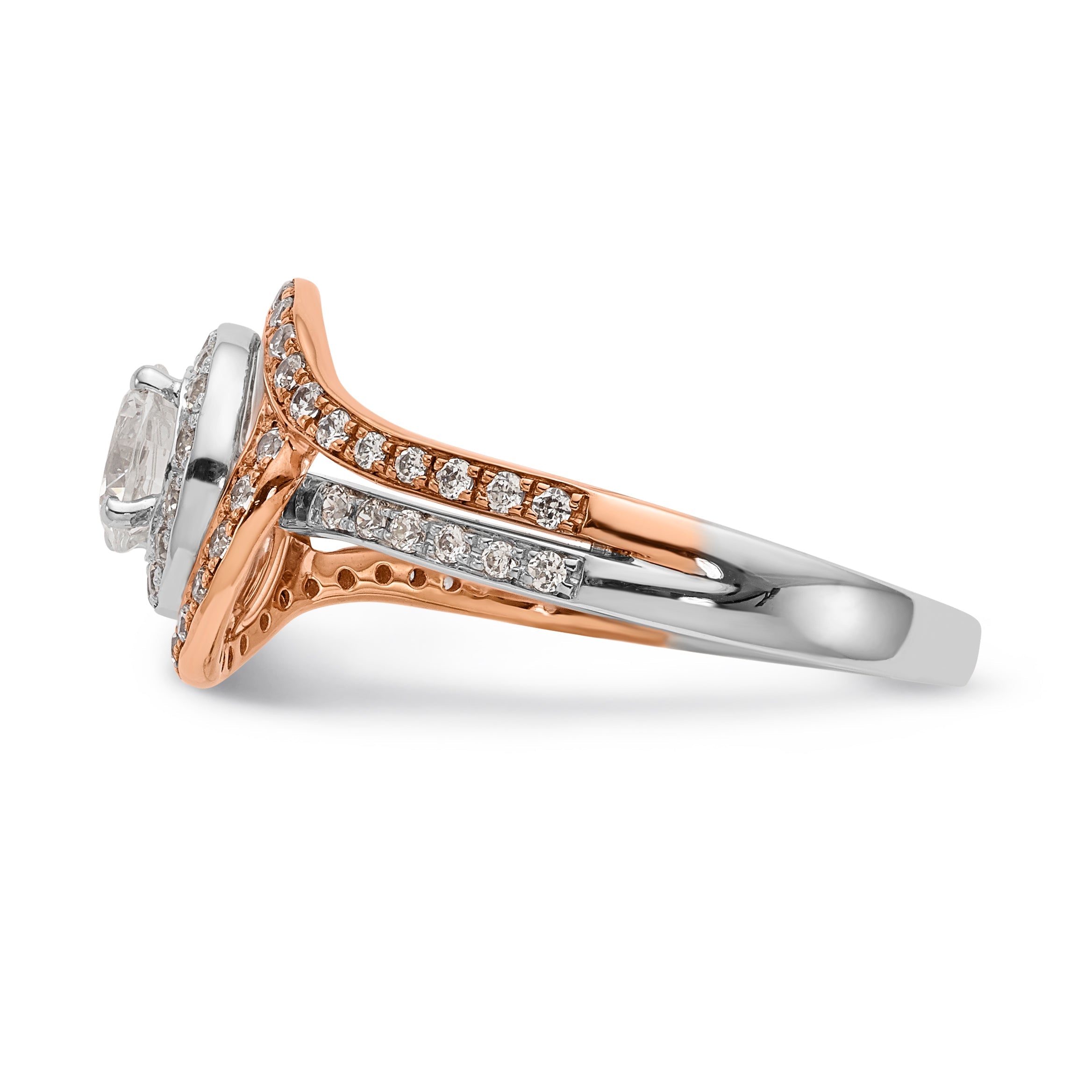 14k Two tone Diamond Round CZ By Pass Engagement Ring