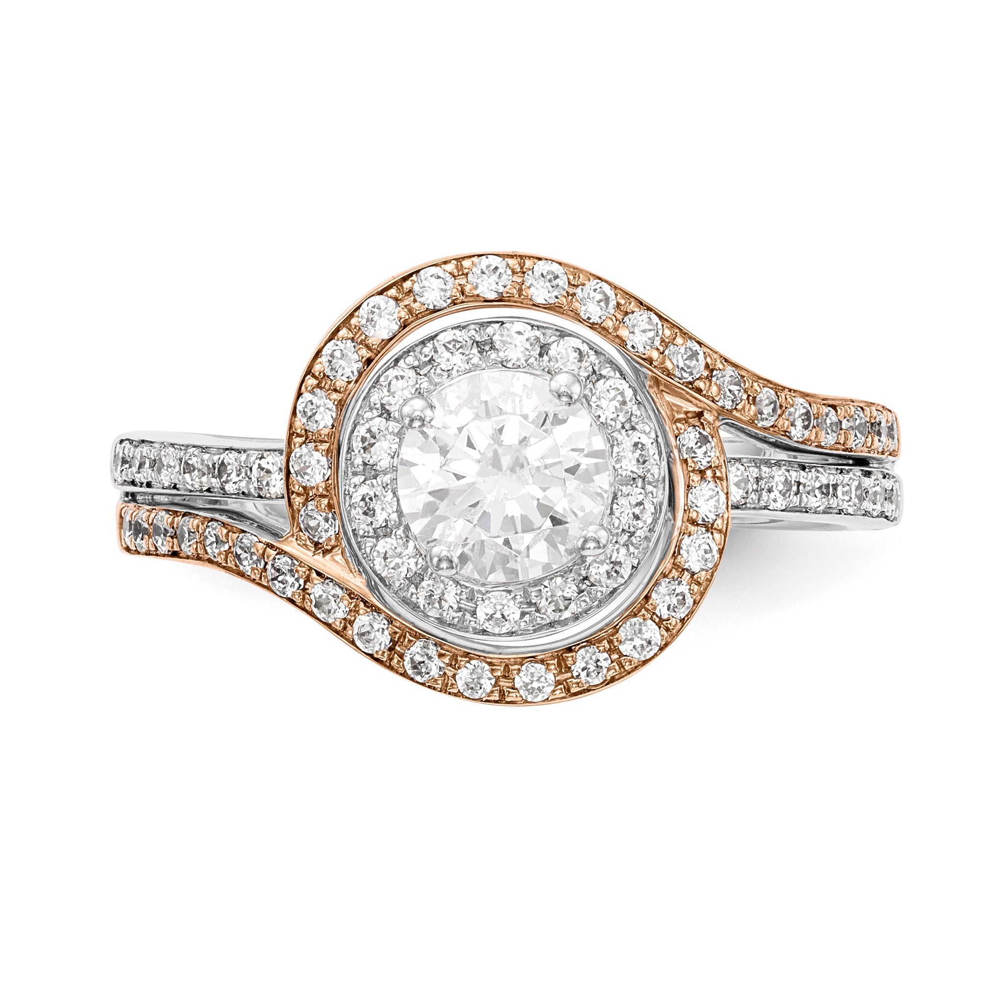 14k Two tone Diamond Round CZ By Pass Engagement Ring