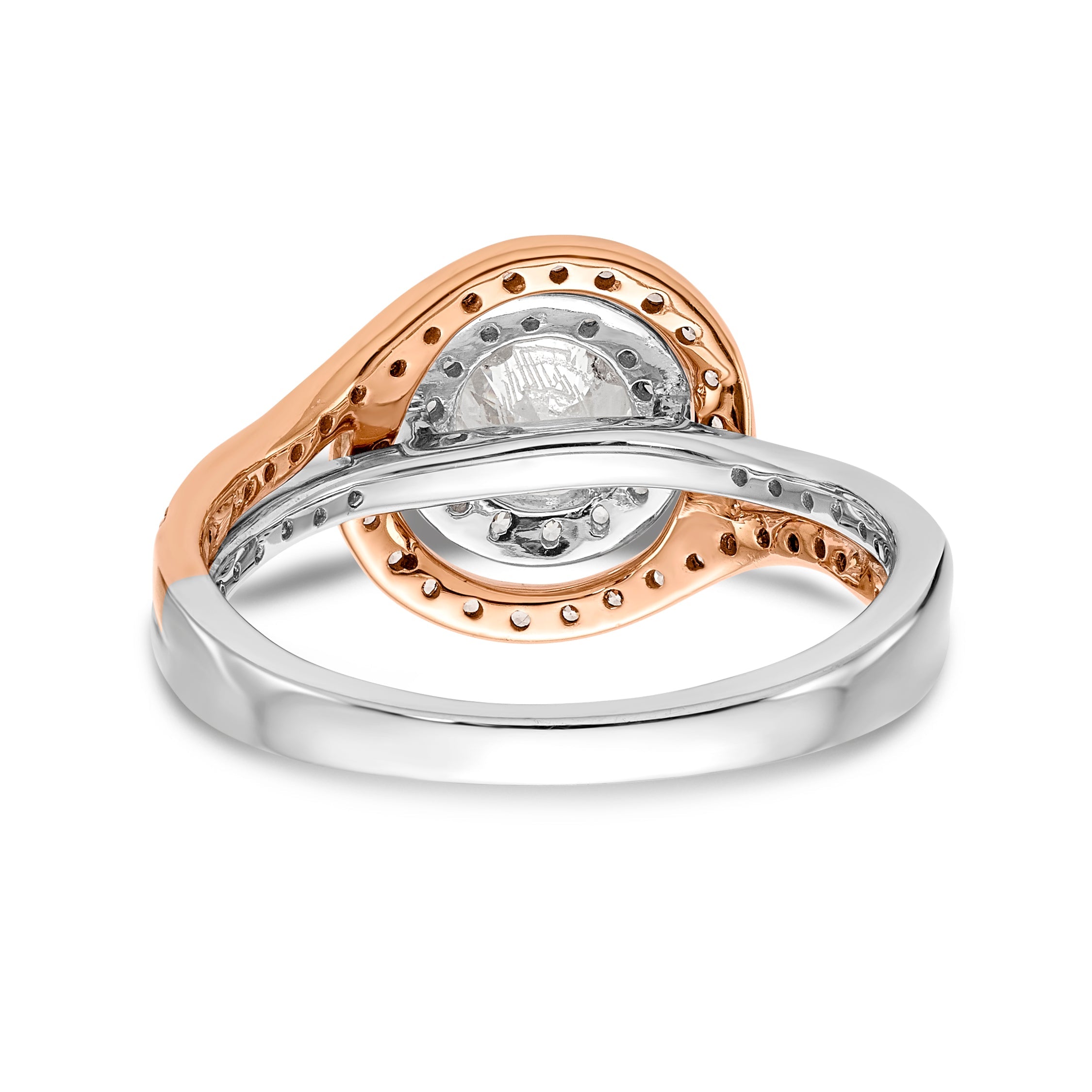 14k Two tone Diamond Round CZ By Pass Engagement Ring