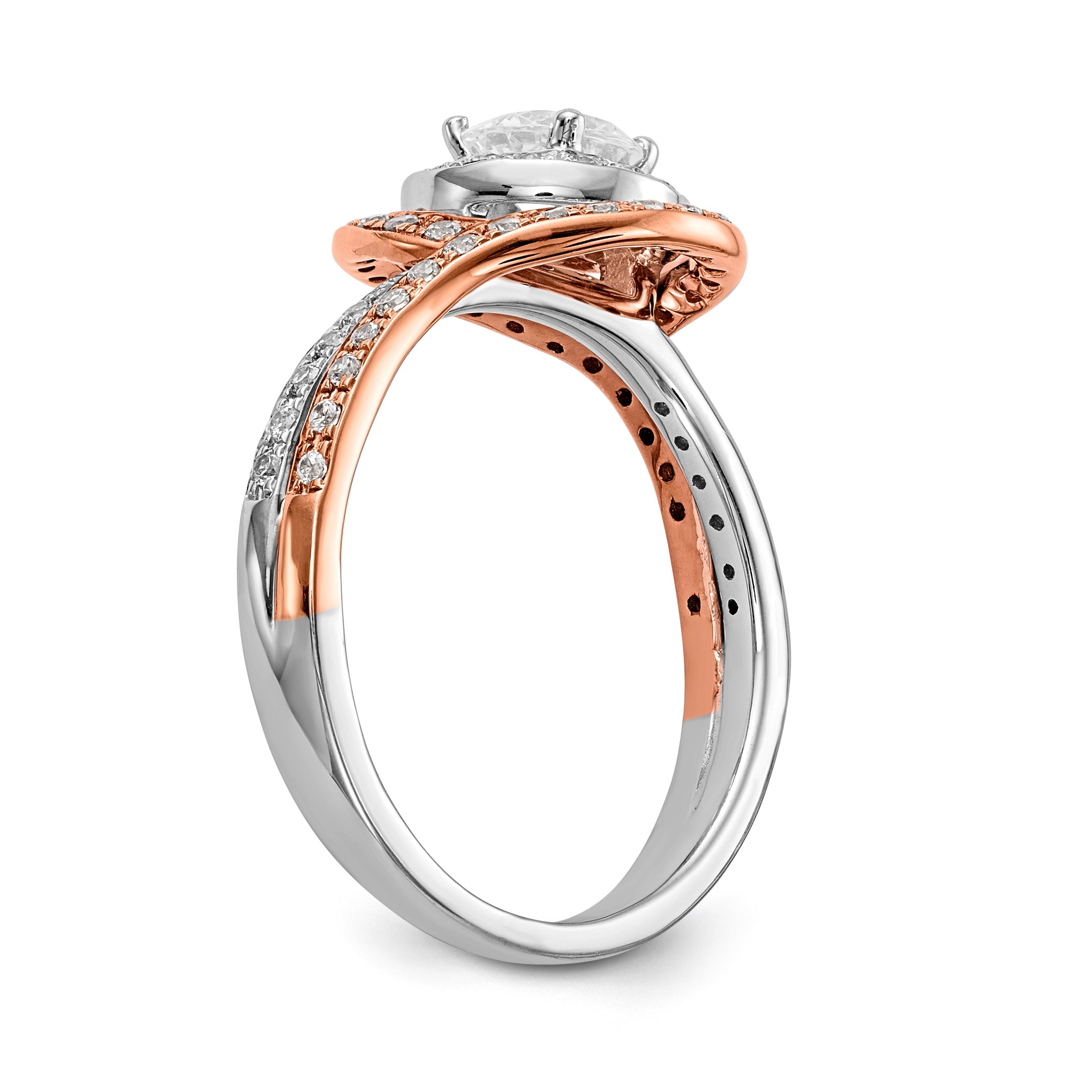 14k Two tone Diamond Round CZ By Pass Engagement Ring