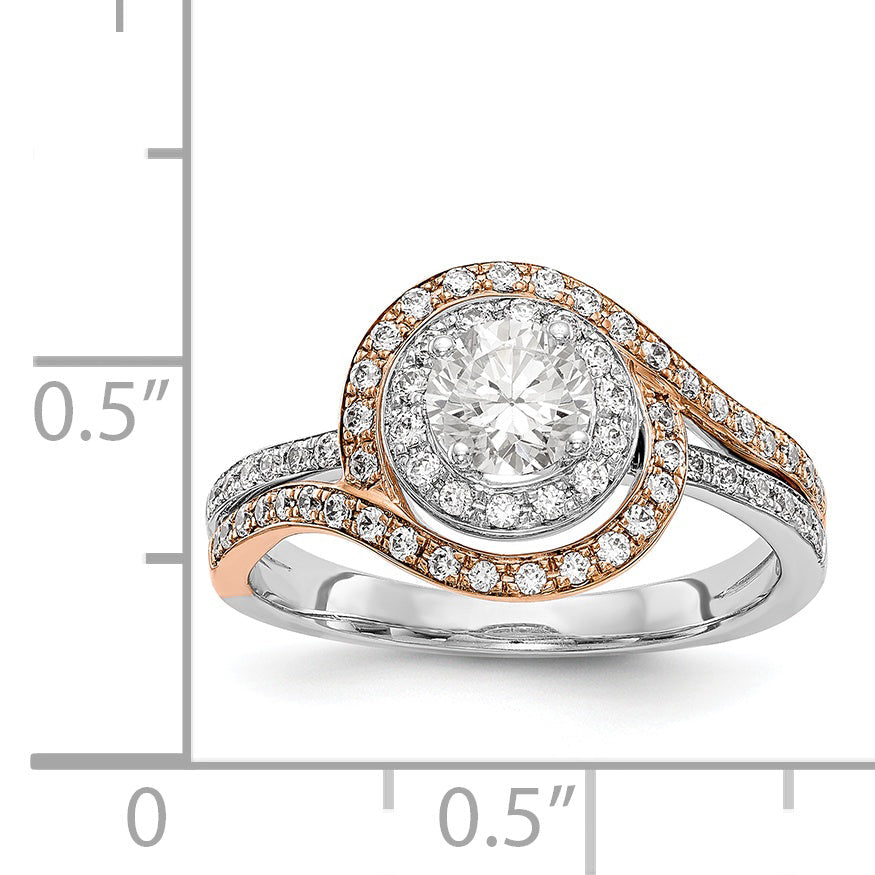 14k Two tone Diamond Round CZ By Pass Engagement Ring