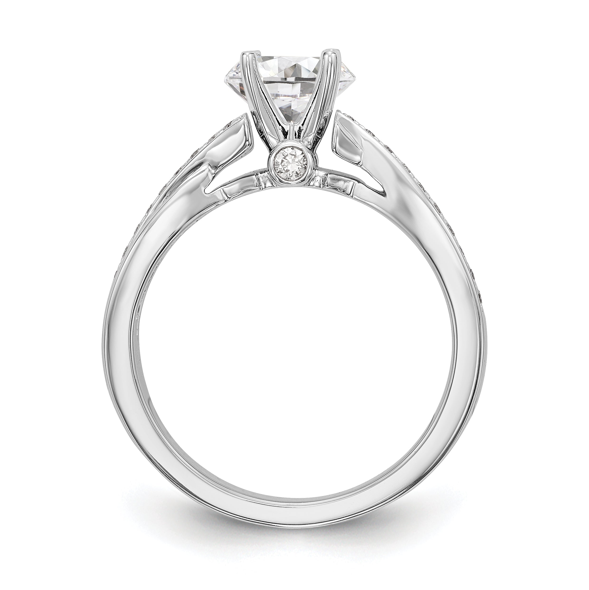 14k White Gold Diamond Round CZ By Pass Engagement Ring