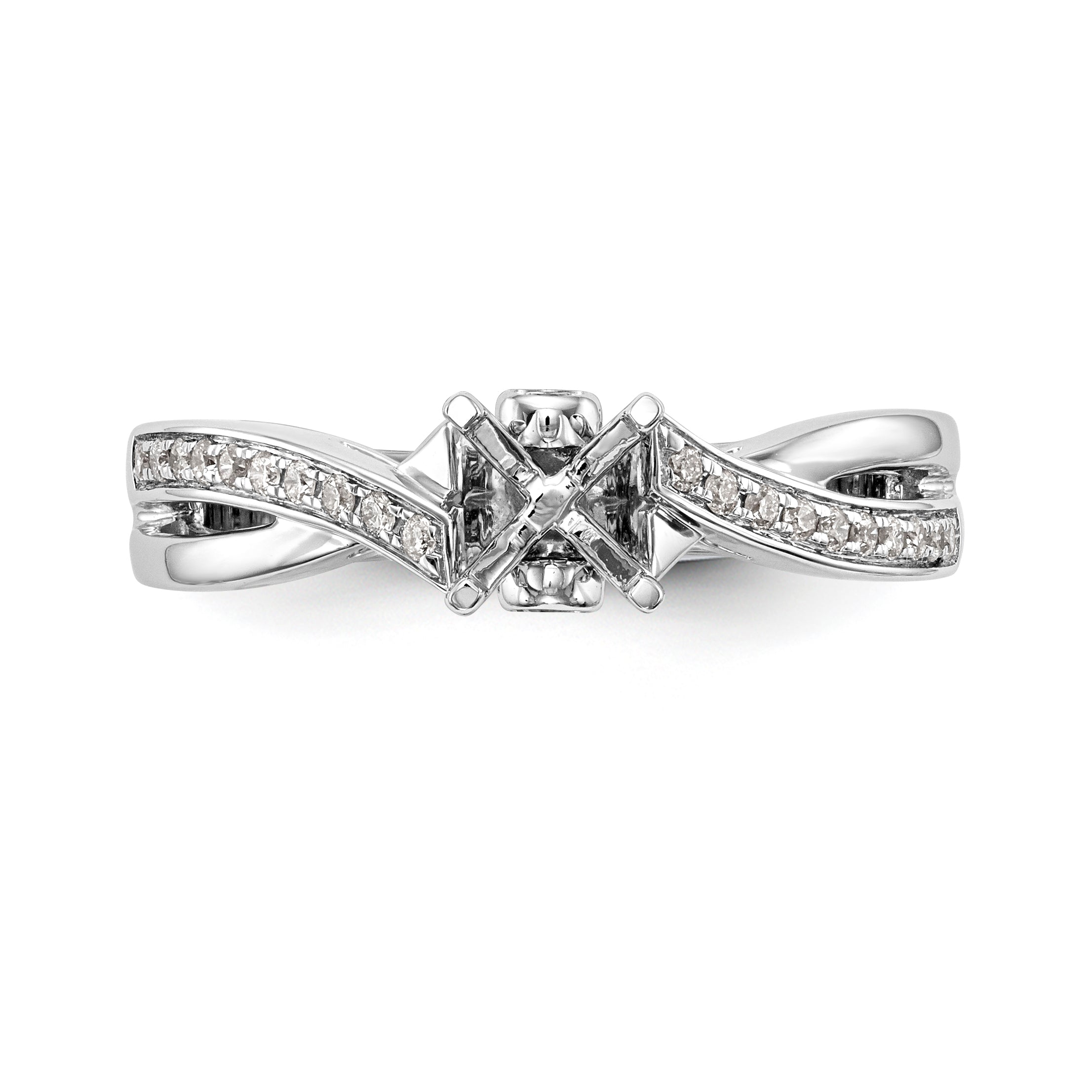 14k White Gold Diamond Round CZ By Pass Engagement Ring