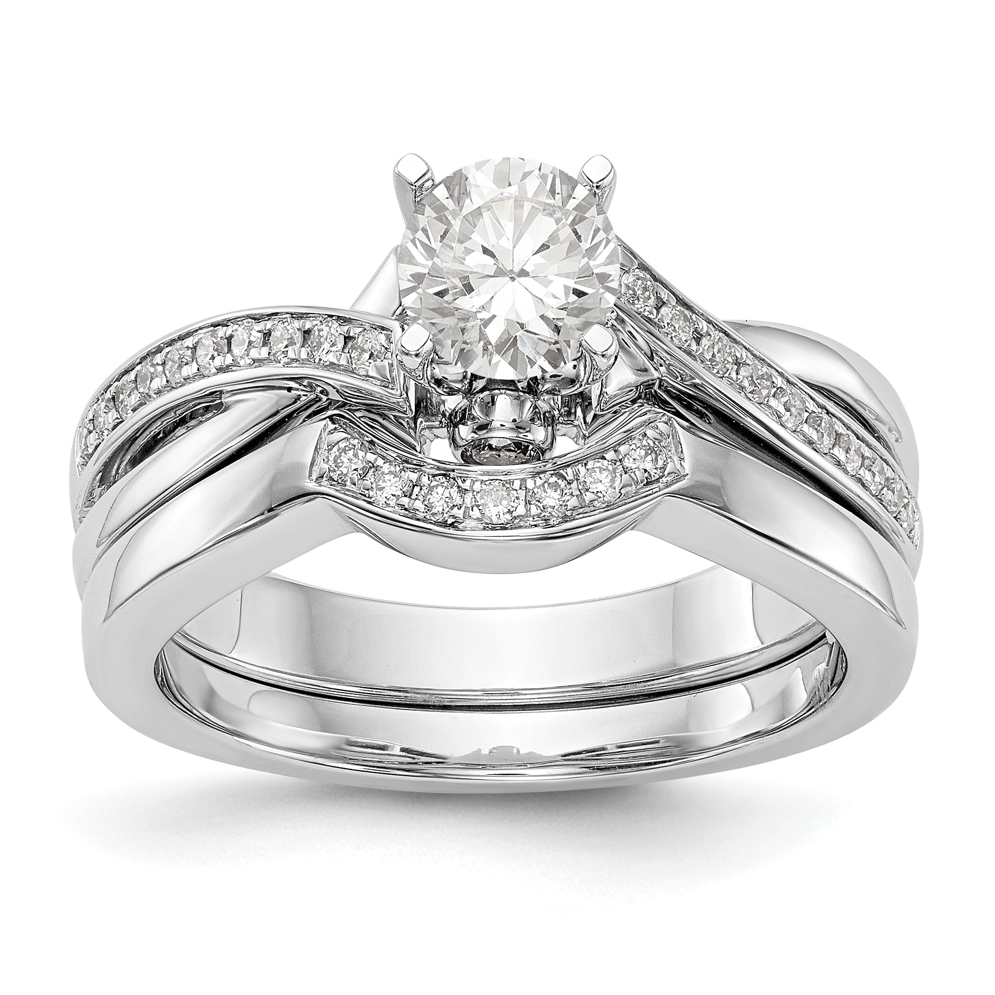 14k White Gold Diamond Round CZ By Pass Engagement Ring