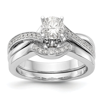14k White Gold Diamond Round CZ By Pass Engagement Ring