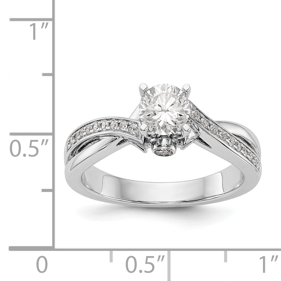 14k White Gold Diamond Round CZ By Pass Engagement Ring