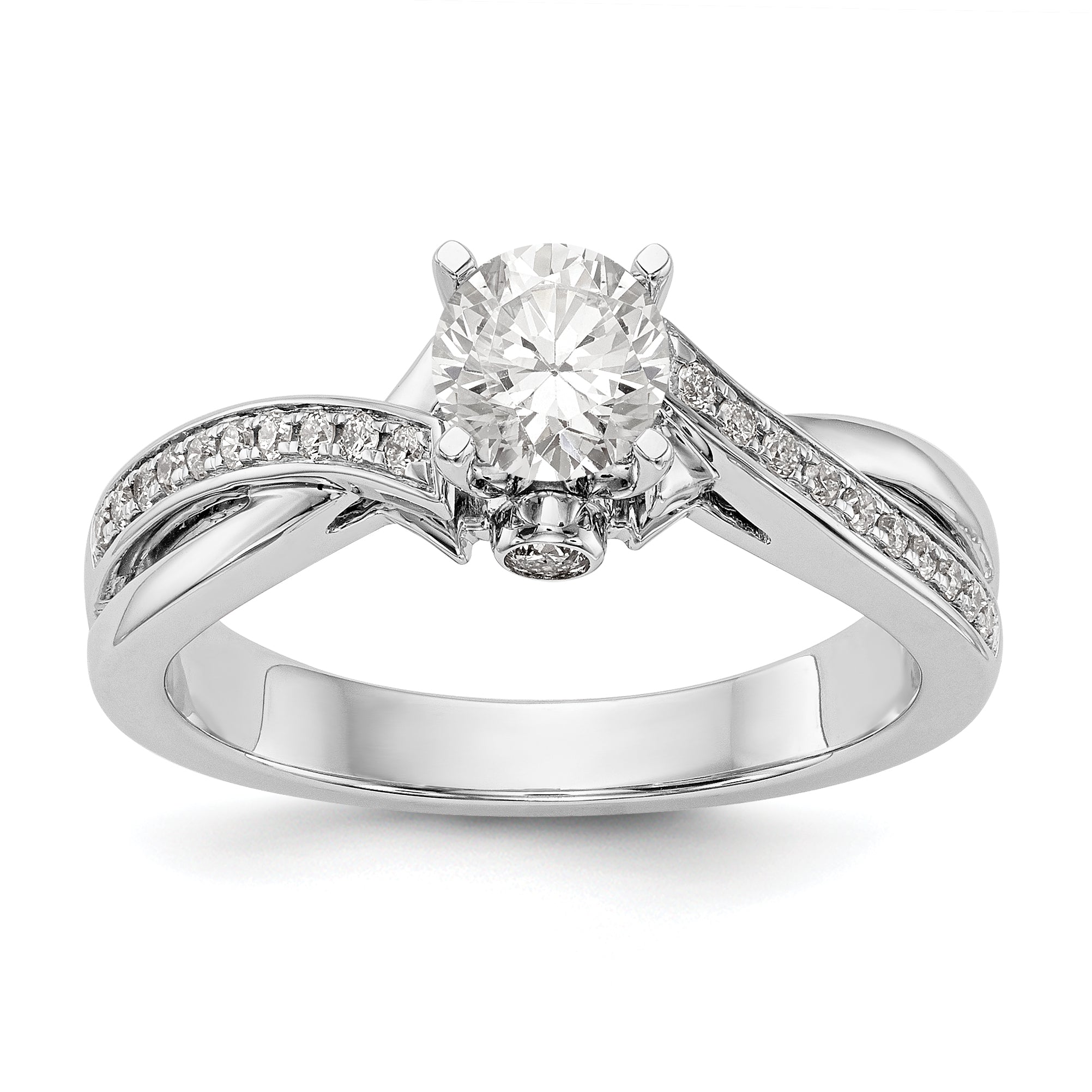 14k White Gold Diamond Round CZ By Pass Engagement Ring