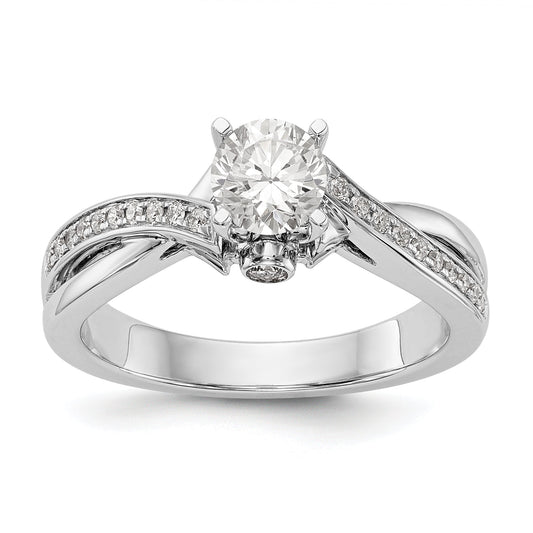 14k White Gold Diamond Round CZ By Pass Engagement Ring