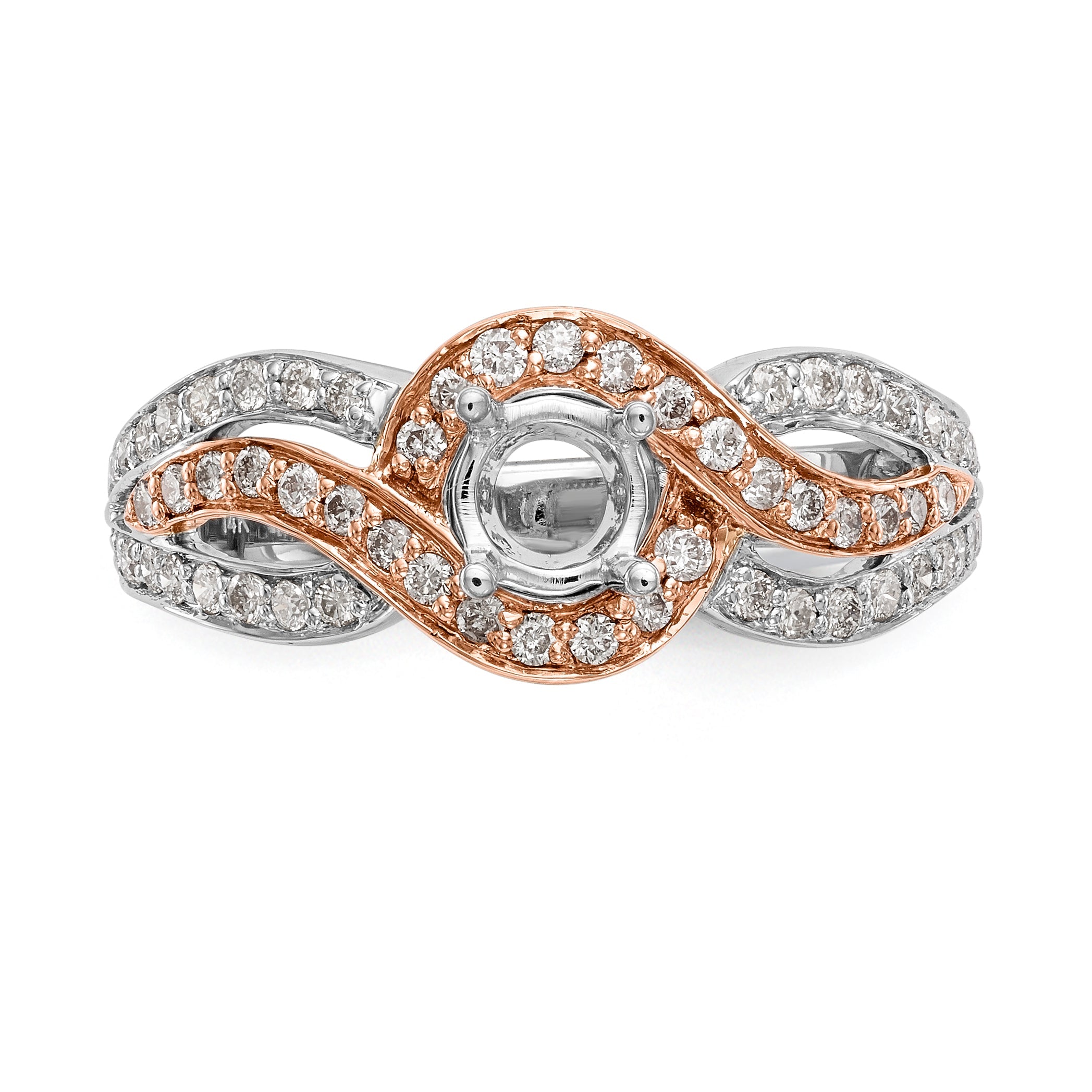 14k Two tone Diamond Round CZ By Pass Engagement Ring