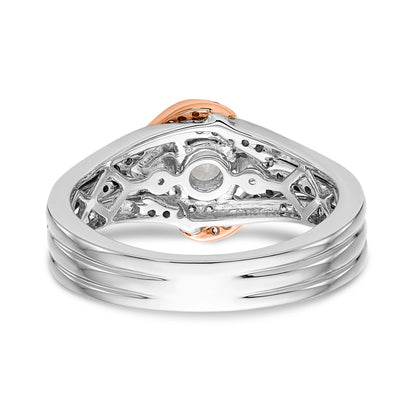 14k Two tone Diamond Round CZ By Pass Engagement Ring