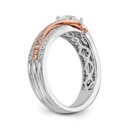 14k Two tone Diamond Round CZ By Pass Engagement Ring