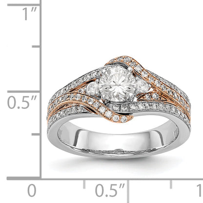 14k Two tone Diamond Round CZ By Pass Engagement Ring
