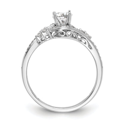 14k White Gold Diamond Round CZ By Pass Engagement Ring