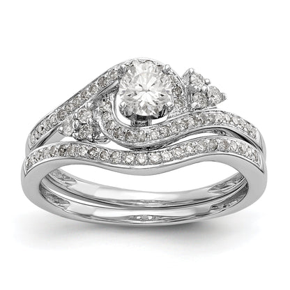 14k White Gold Diamond Round CZ By Pass Engagement Ring