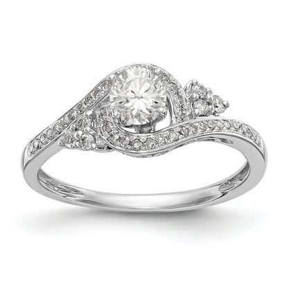 14k White Gold Diamond Round CZ By Pass Engagement Ring