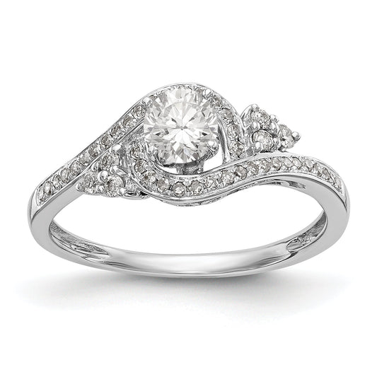 14k White Gold Diamond Round CZ By Pass Engagement Ring